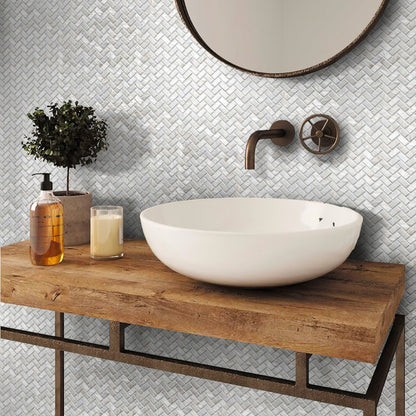 Powder White 10x11 Polished Herringbone Shell Mother of Pearl Mosaic Tile (20 pack, 16.49 sq ft/case) - Sample