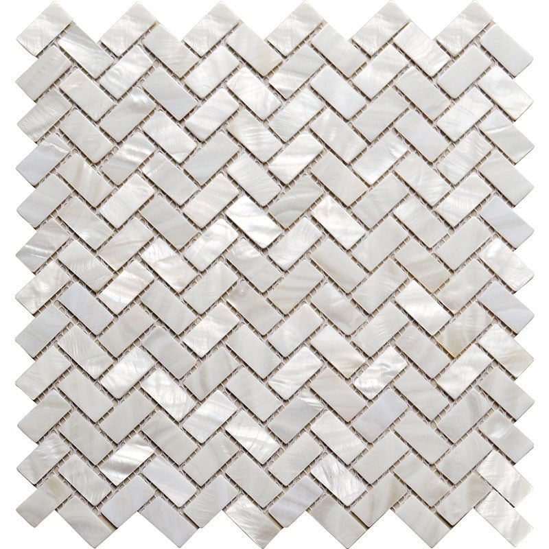 Powder White 10x11 Polished Herringbone Shell Mother of Pearl Mosaic Tile (20 pack, 16.49 sq ft/case)