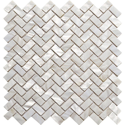 Powder White 10x11 Polished Herringbone Shell Mother of Pearl Mosaic Tile (20 pack, 16.49 sq ft/case)