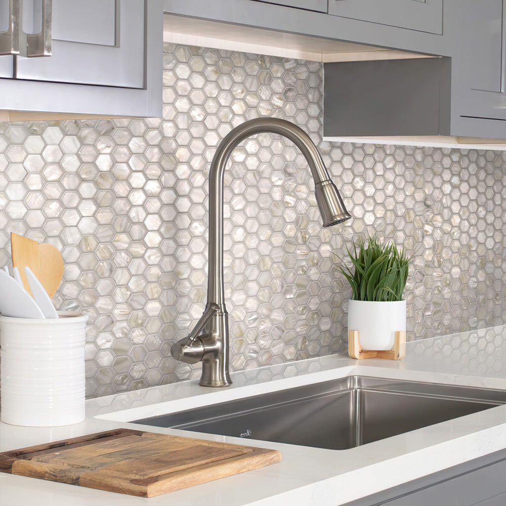 Chiffon White 12x12 Polished Hexagon Shell Mother of Pearl Mosaic Tile (20 pack, 18.69 sq ft/case) - Sample