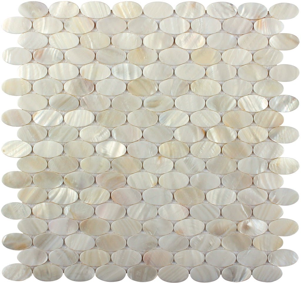 Bone White 11x12 Polished Oval Shell Mother of Pearl Mosaic Tile (20 pack, 18.67 sq ft/case)
