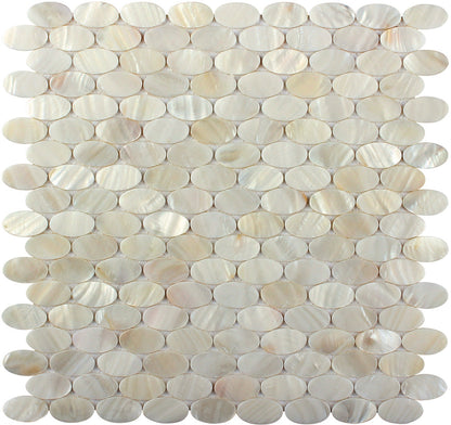 Bone White 11x12 Polished Oval Shell Mother of Pearl Mosaic Tile (20 pack, 18.67 sq ft/case)