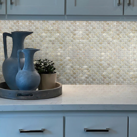 Bone White 11x12 Polished Oval Shell Mother of Pearl Mosaic Tile (20 pack, 18.67 sq ft/case)