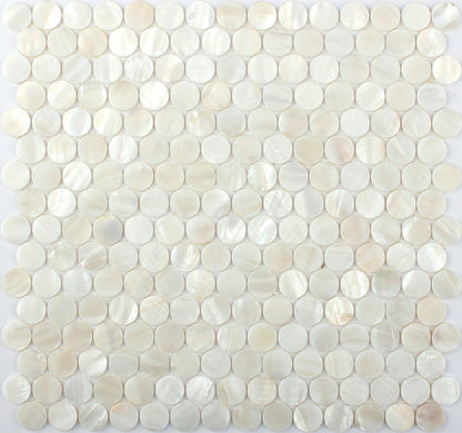 Shell White 12x12 Polished Penny Round Shell Mother of Pearl Mosaic Tile (20 pack, 18.69 sq ft/case)