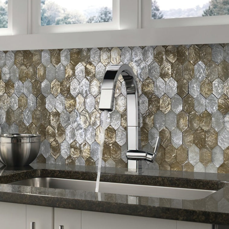Silver Gold 10x11 Polished Hexagon Shell Mother of Pearl Mosaic Tile (20 pack, 15.89 sq ft/case)