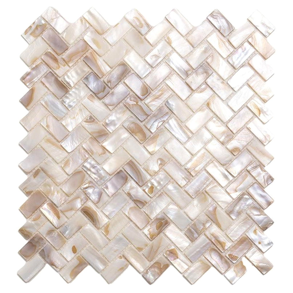 White Beige 11x11 Polished Herringbone Shell Mother of Pearl Mosaic Tile (20 pack, 16.19 sq ft/case) - Sample
