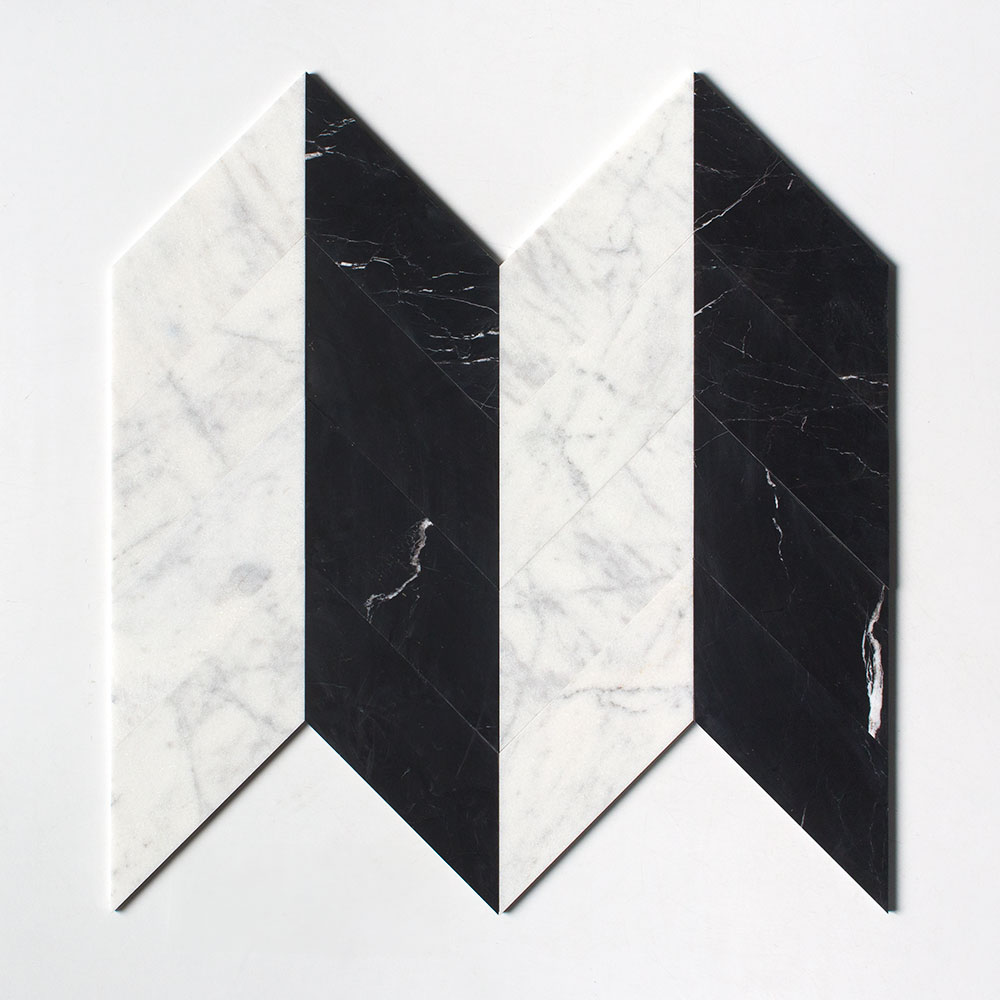 Black Honed Chevron Marble Tile
