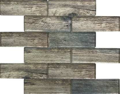 Wooden Brown 12x12 Glossy Brick Glass Mosaic Tile (5 pack, 4.83 sq ft/case)