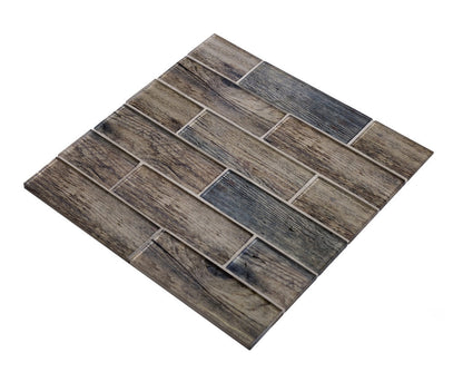 Wooden Brown 12x12 Glossy Brick Glass Mosaic Tile (5 pack, 4.83 sq ft/case)