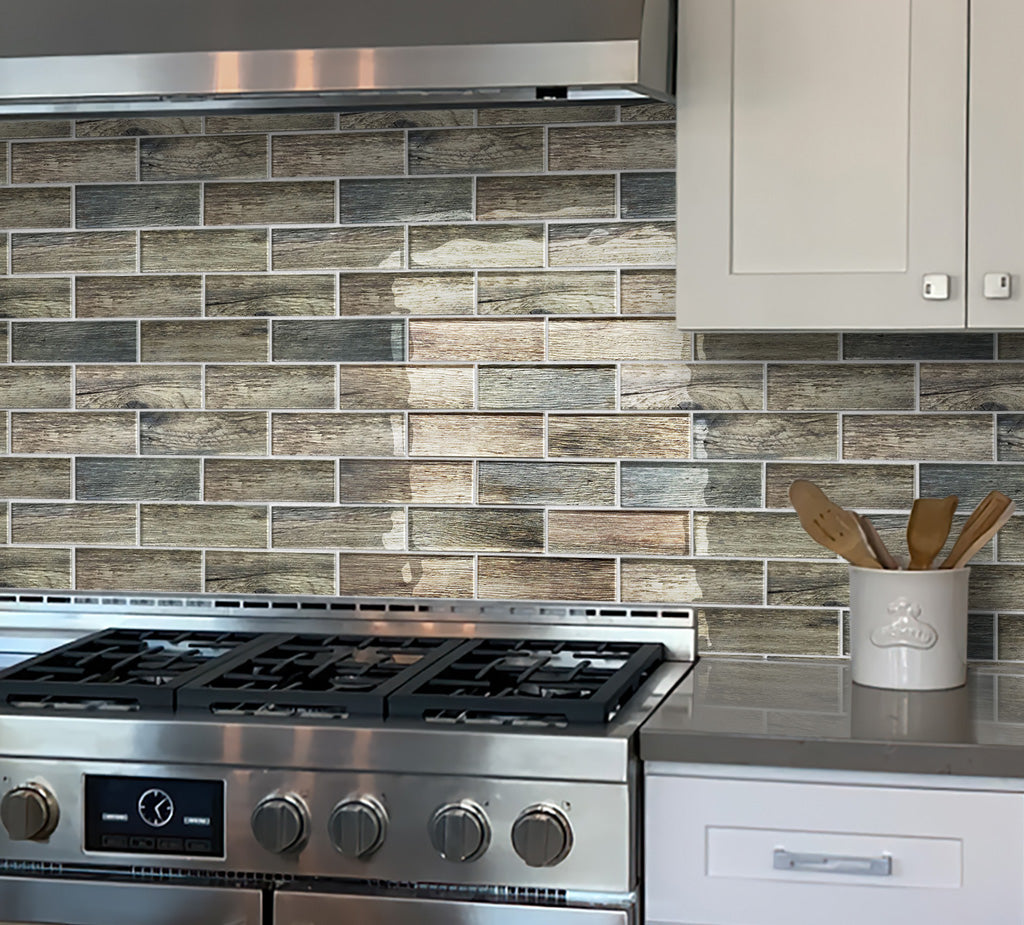 Wooden Brown 12x12 Glossy Brick Glass Mosaic Tile (5 pack, 4.83 sq ft/case) - Sample