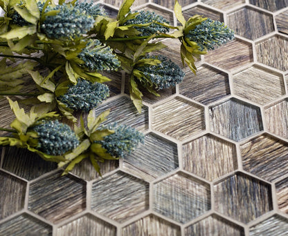 Wooden Brown 12x12 Glossy Hexagon Glass Mosaic Tile (5 pack, 4.83 sq ft/case)