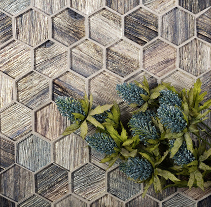 Wooden Brown 12x12 Glossy Hexagon Glass Mosaic Tile (5 pack, 4.83 sq ft/case)