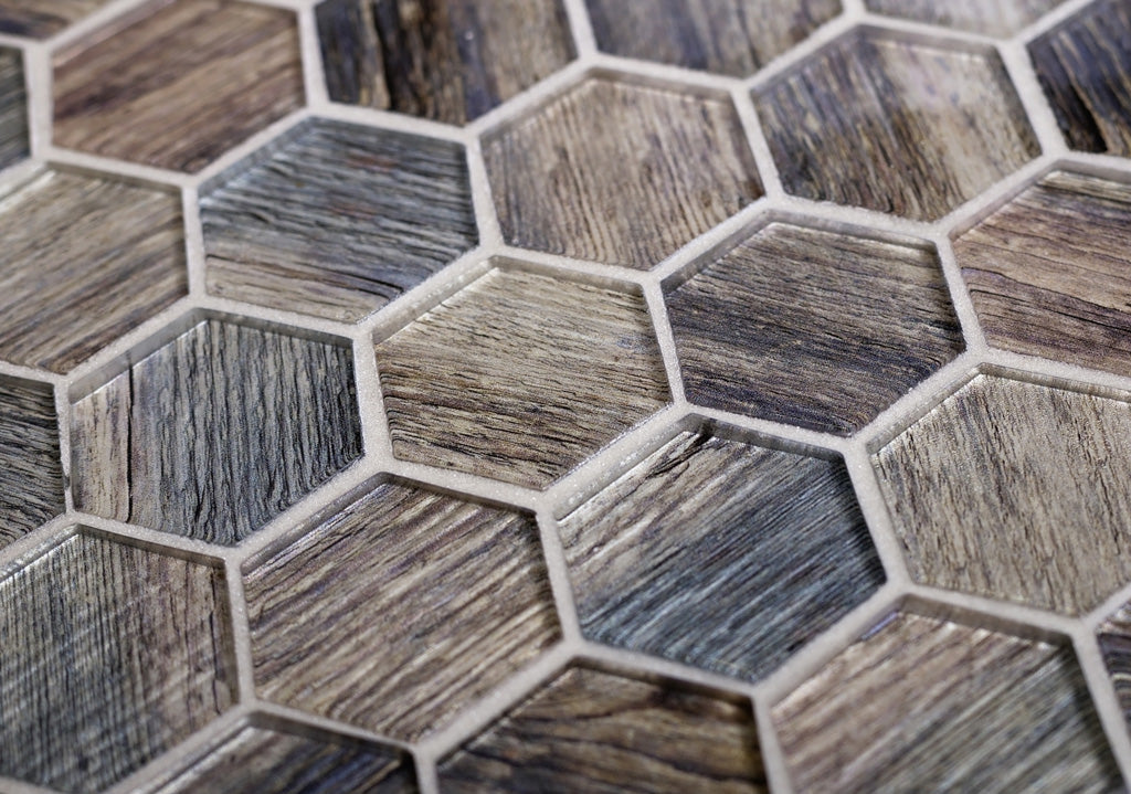 Wooden Brown 12x12 Glossy Hexagon Glass Mosaic Tile (5 pack, 4.83 sq ft/case)