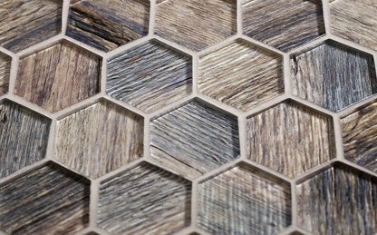 Wooden Brown 12x12 Glossy Hexagon Glass Mosaic Tile (5 pack, 4.83 sq ft/case)