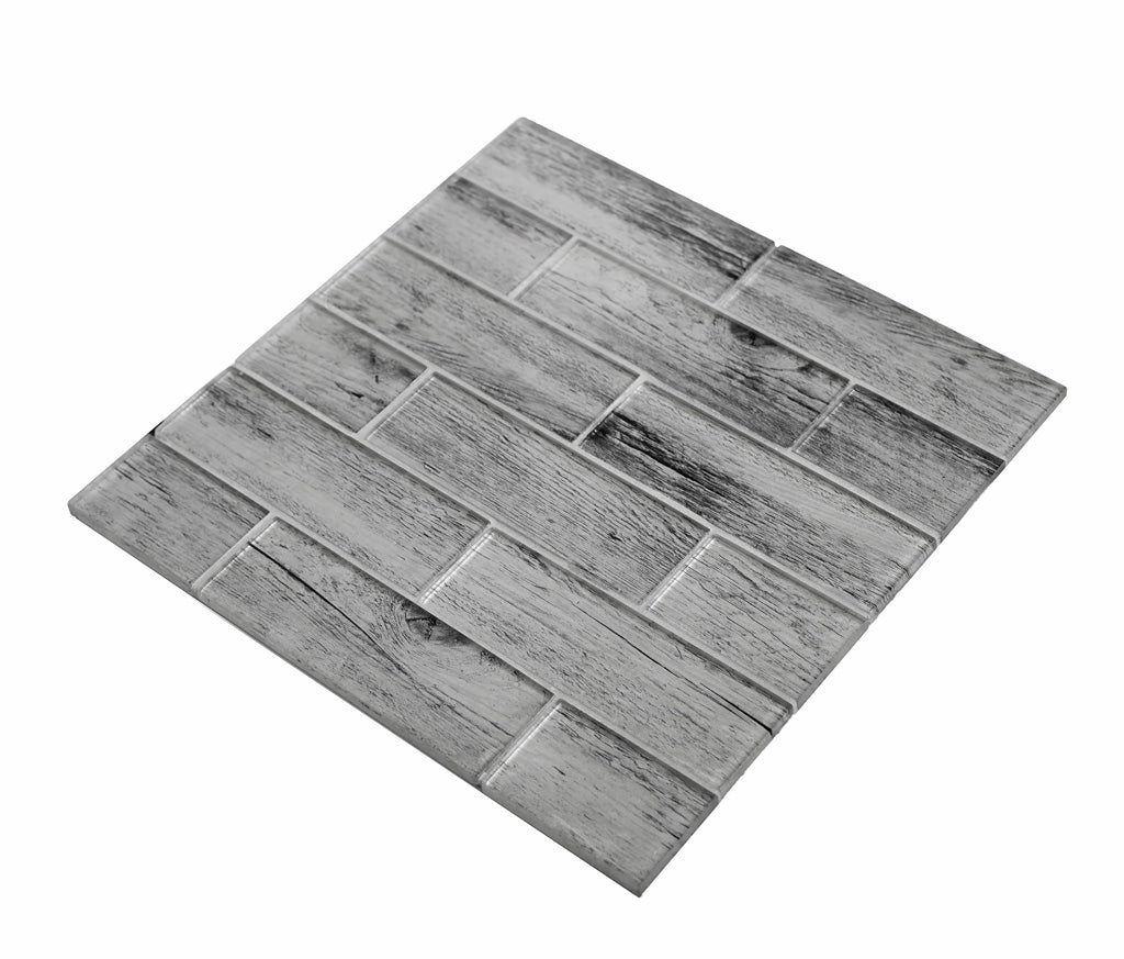 Light Gray 12x12 Glossy Brick Glass Mosaic Tile (5 pack, 4.83 sq ft/case) - Sample