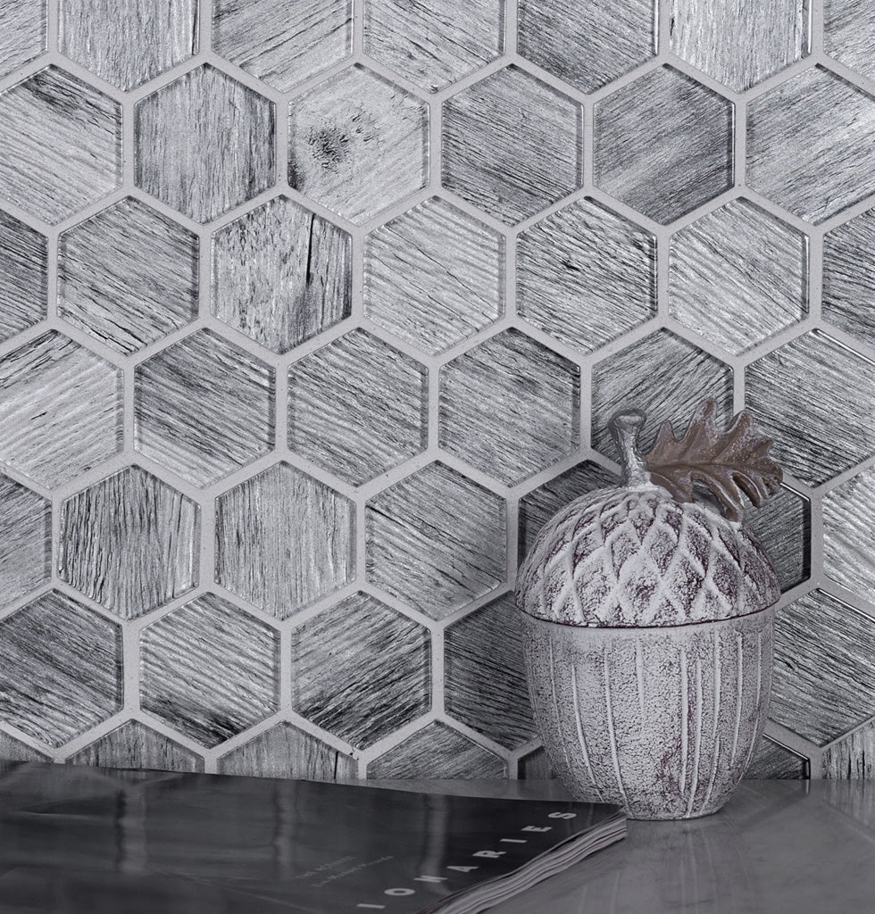 Light Gray 12x12 Glossy Hexagon Glass Mosaic Tile (5 pack, 4.83 sq ft/case)
