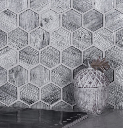 Light Gray 12x12 Glossy Hexagon Glass Mosaic Tile (5 pack, 4.83 sq ft/case)