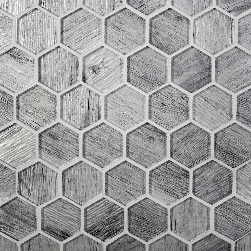 Light Gray 12x12 Glossy Hexagon Glass Mosaic Tile (5 pack, 4.83 sq ft/case) - Sample