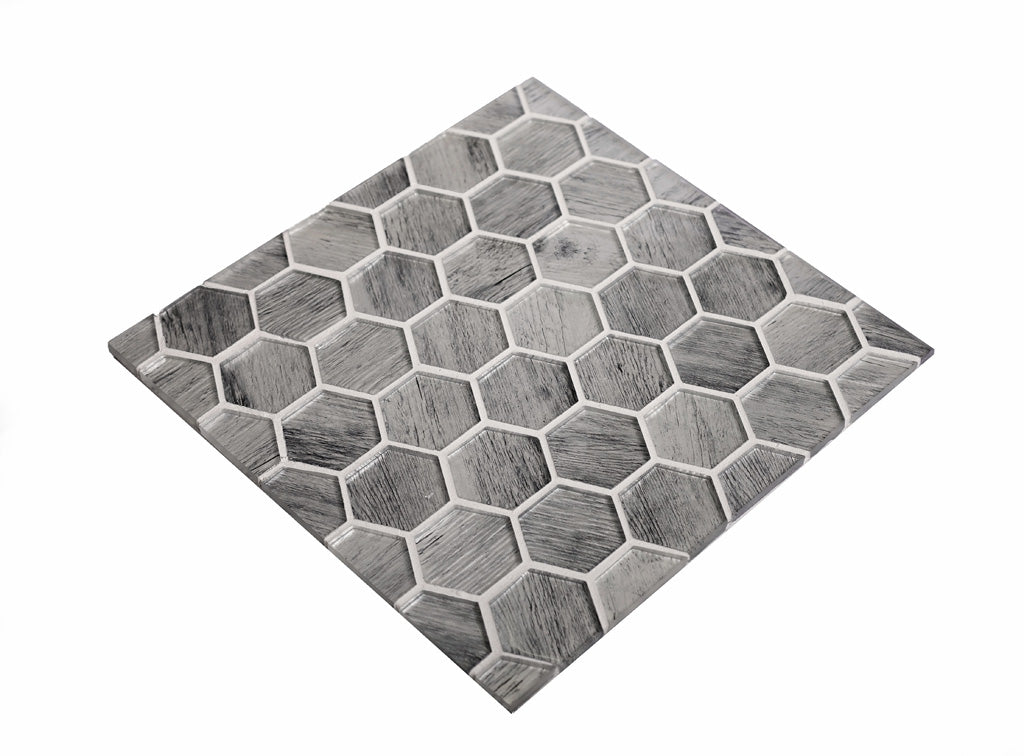 Light Gray 12x12 Glossy Hexagon Glass Mosaic Tile (5 pack, 4.83 sq ft/case) - Sample