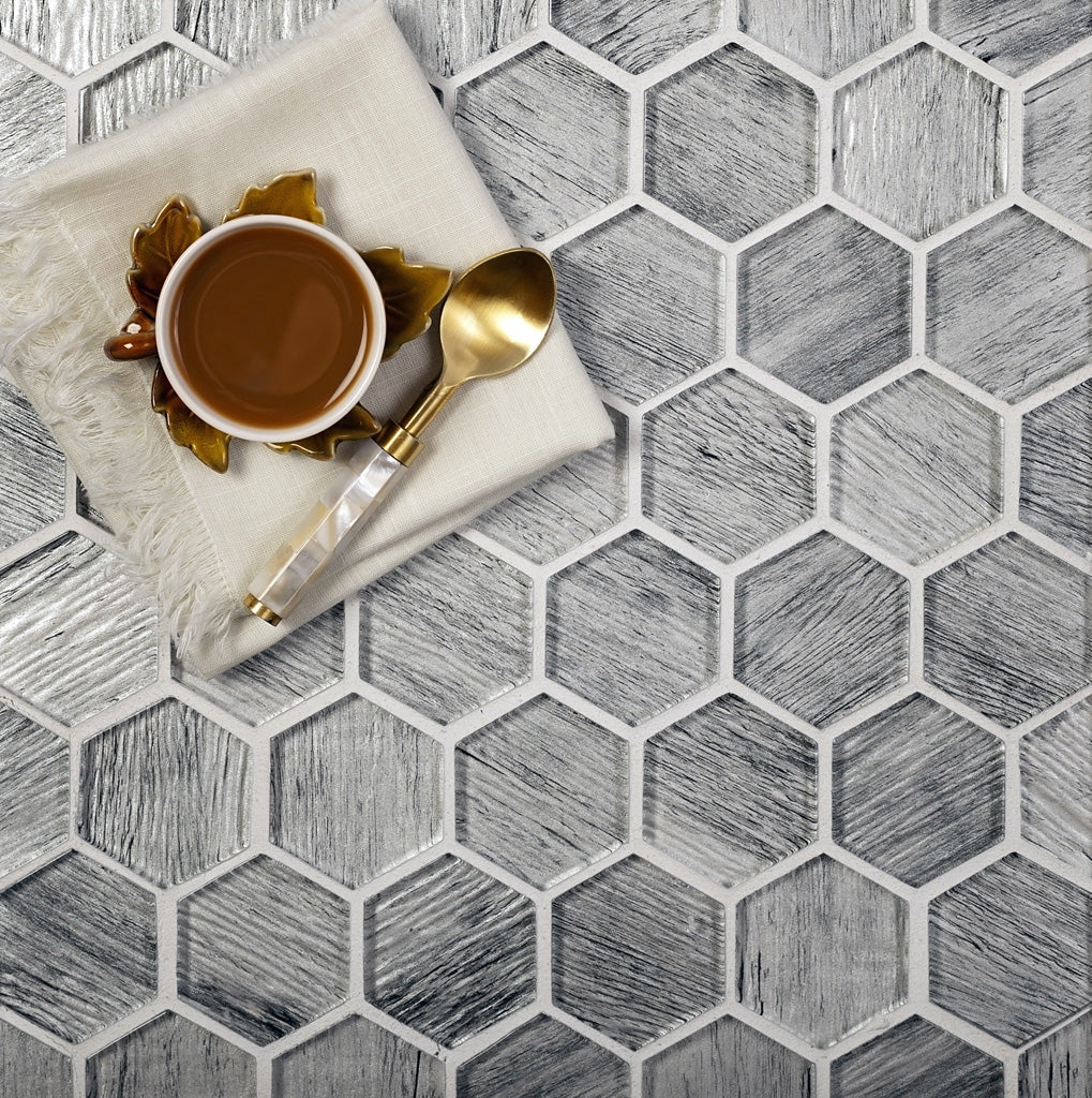 Light Gray 12x12 Glossy Hexagon Glass Mosaic Tile (5 pack, 4.83 sq ft/case)