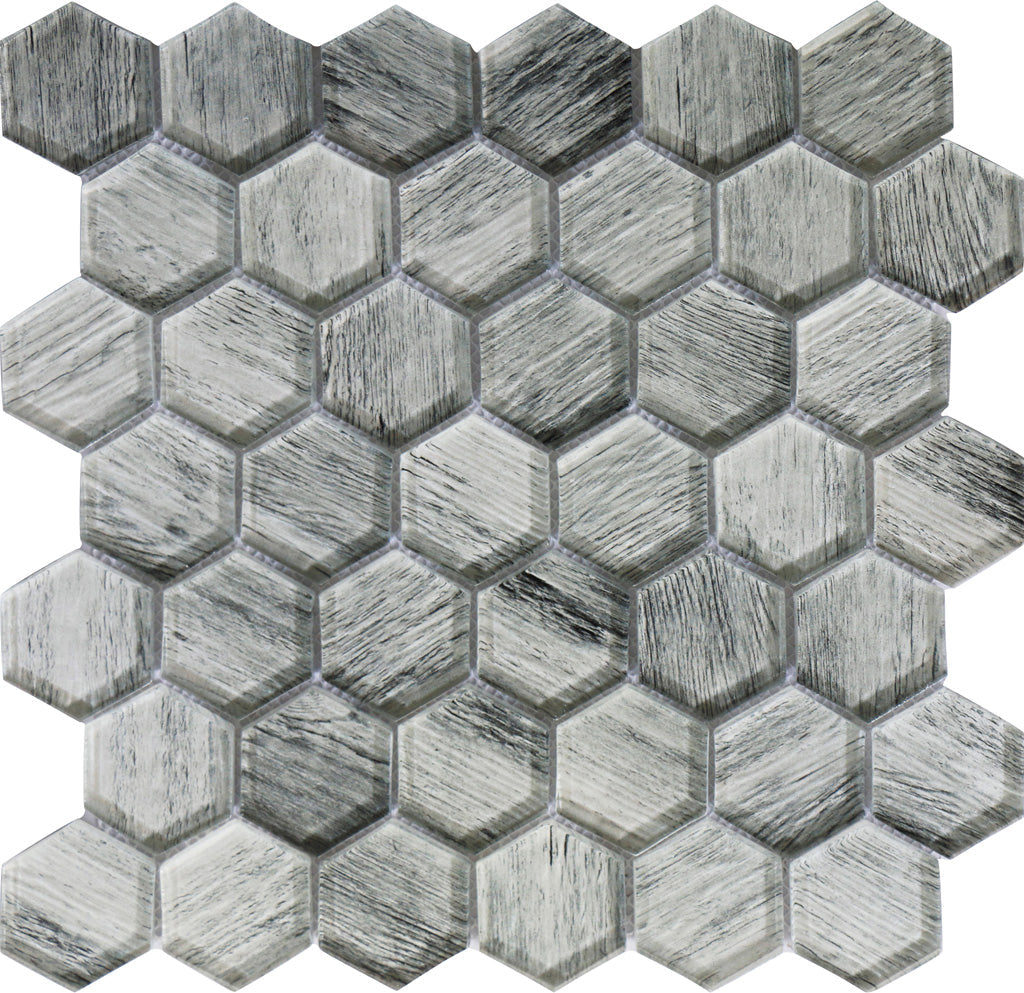 Light Gray 12x12 Glossy Hexagon Glass Mosaic Tile (5 pack, 4.83 sq ft/case)