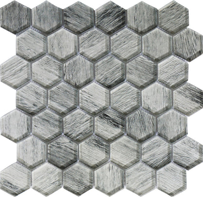 Light Gray 12x12 Glossy Hexagon Glass Mosaic Tile (5 pack, 4.83 sq ft/case)