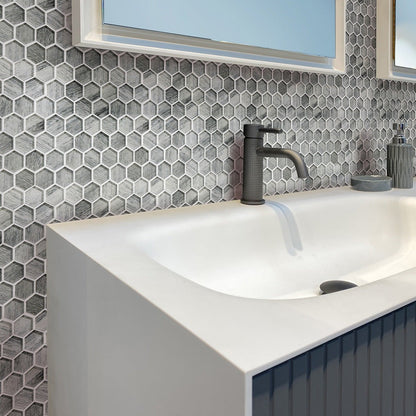 Light Gray 12x12 Glossy Hexagon Glass Mosaic Tile (5 pack, 4.83 sq ft/case) - Sample