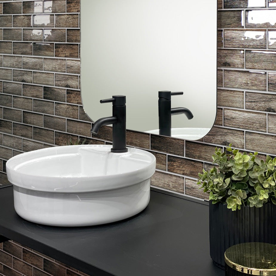Brown 12x12 Glossy Brick Glass Mosaic Tile (5 pack, 4.83 sq ft/case) - Sample