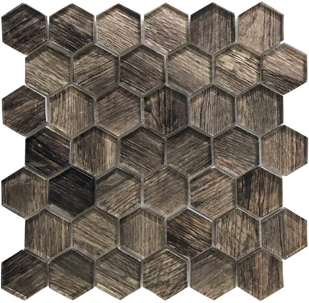 Brown 12x12 Glossy Hexagon Glass Mosaic Tile (5 pack, 4.83 sq ft/case)