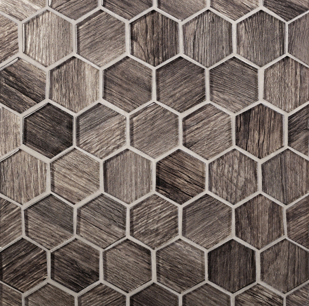 Brown 12x12 Glossy Hexagon Glass Mosaic Tile (5 pack, 4.83 sq ft/case) - Sample