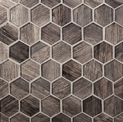 Brown 12x12 Glossy Hexagon Glass Mosaic Tile (5 pack, 4.83 sq ft/case) - Sample