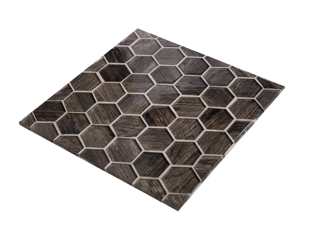 Brown 12x12 Glossy Hexagon Glass Mosaic Tile (5 pack, 4.83 sq ft/case)