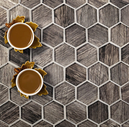 Brown 12x12 Glossy Hexagon Glass Mosaic Tile (5 pack, 4.83 sq ft/case)