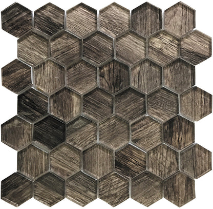 Brown 12x12 Glossy Hexagon Glass Mosaic Tile (5 pack, 4.83 sq ft/case) - Sample