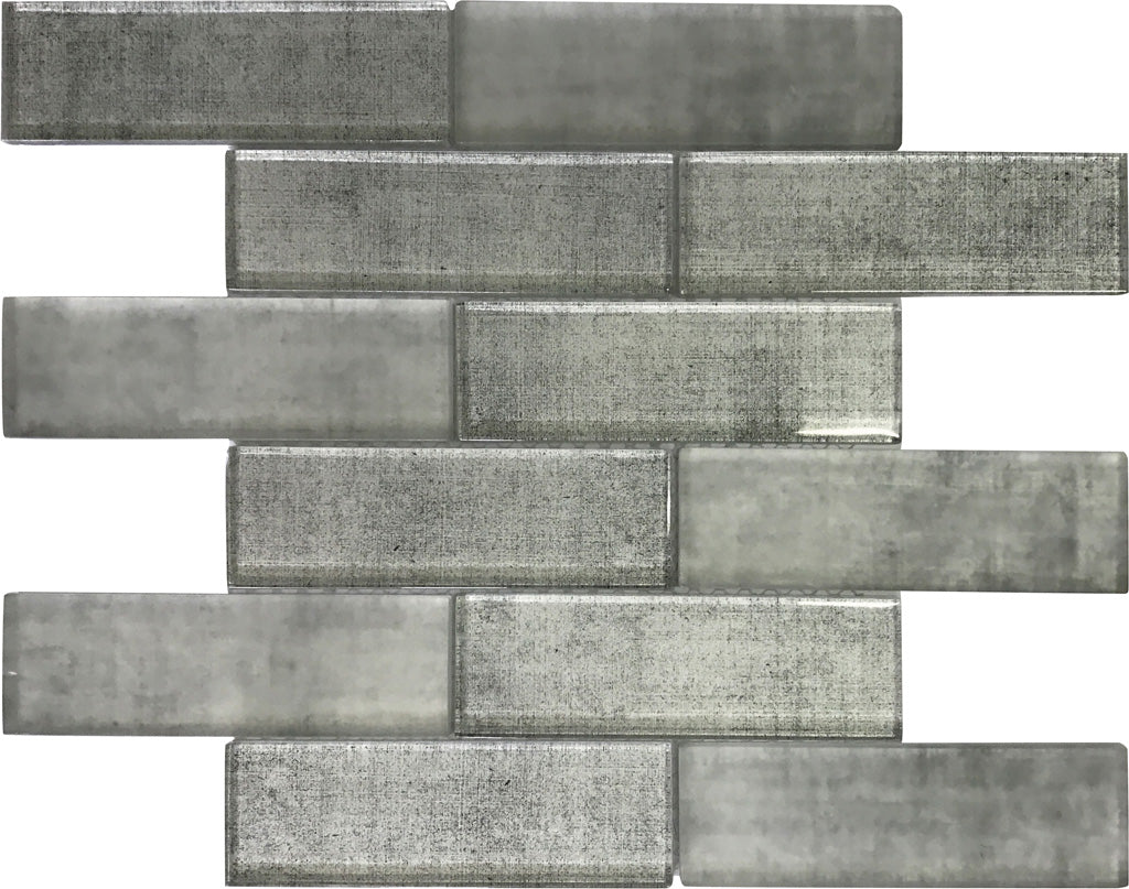Gray 12x12 Glass Glossy Brick Mosaic Tile (5 pack, 4.83 sq ft/case) - Sample