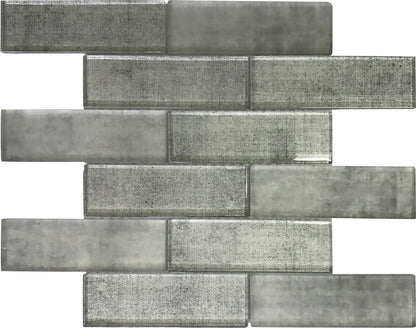 Gray 12x12 Glass Glossy Brick Mosaic Tile (5 pack, 4.83 sq ft/case) - Sample
