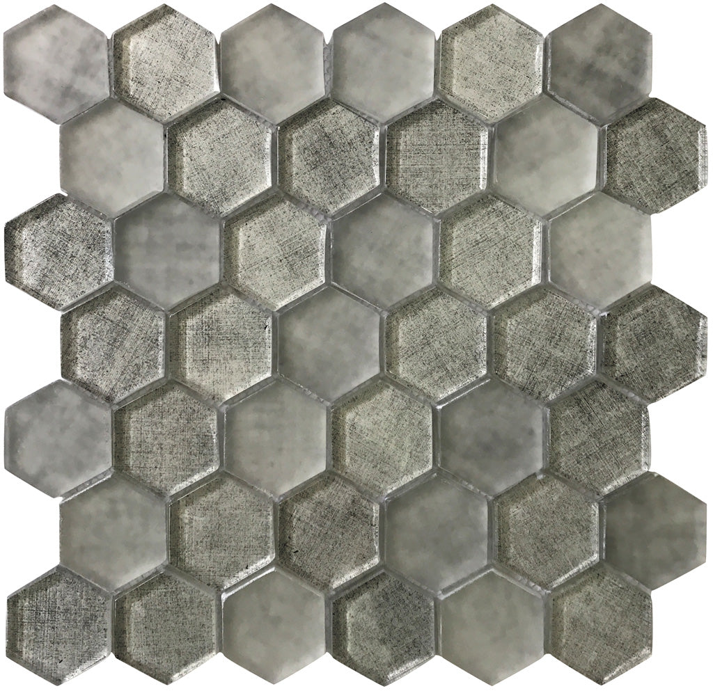 Gray 12x12 Glossy Hexagon Glass Mosaic Tile (5 pack, 4.83 sq ft/case)