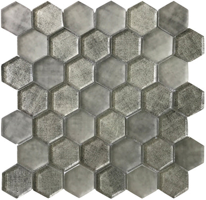 Gray 12x12 Glossy Hexagon Glass Mosaic Tile (5 pack, 4.83 sq ft/case)