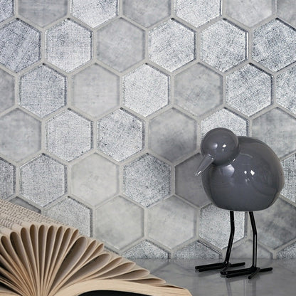 Gray 12x12 Glossy Hexagon Glass Mosaic Tile (5 pack, 4.83 sq ft/case) - Sample