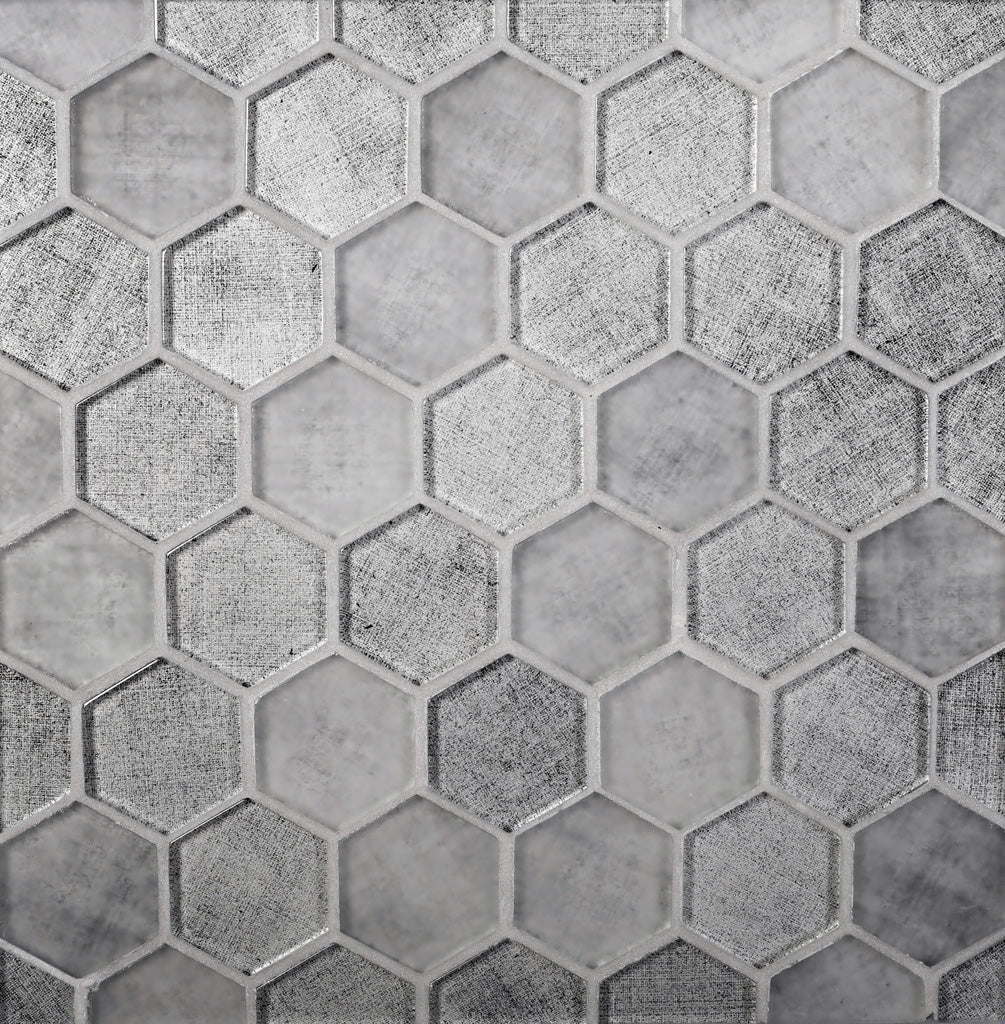 Gray 12x12 Glossy Hexagon Glass Mosaic Tile (5 pack, 4.83 sq ft/case)