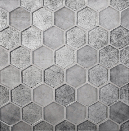 Gray 12x12 Glossy Hexagon Glass Mosaic Tile (5 pack, 4.83 sq ft/case) - Sample