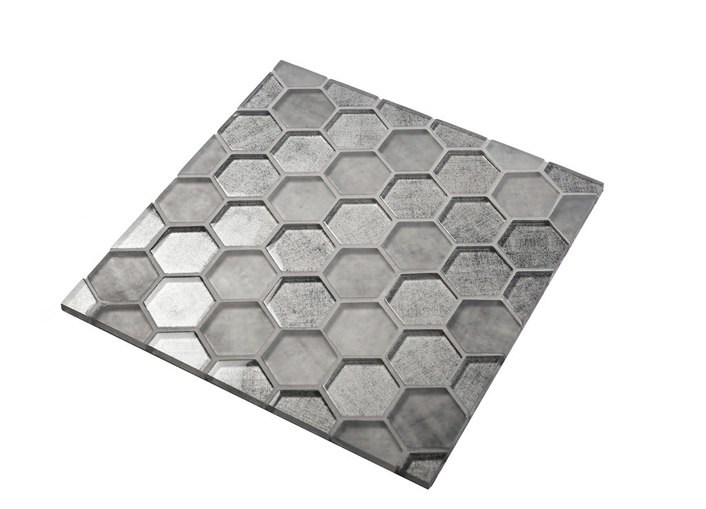Gray 12x12 Glossy Hexagon Glass Mosaic Tile (5 pack, 4.83 sq ft/case)
