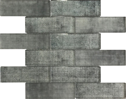 Coin Gray 12x12 Glossy Brick Glass Mosaic Tile (5 pack, 4.83 sq ft/case)