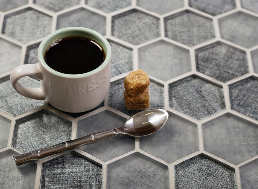 Coin Gray 12x12 Glossy Hexagon Glass Mosaic Tile (5 pack, 4.83 sq ft/case) - Sample