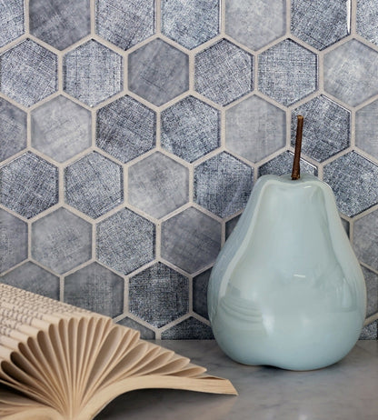 Coin Gray 12x12 Glossy Hexagon Glass Mosaic Tile (5 pack, 4.83 sq ft/case)
