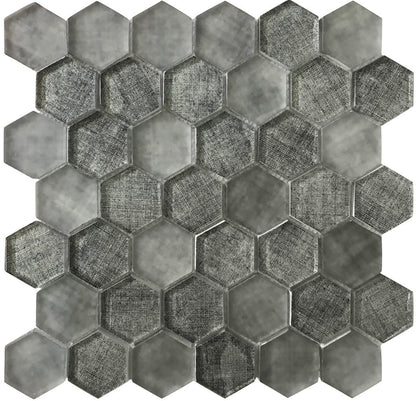 Coin Gray 12x12 Glossy Hexagon Glass Mosaic Tile (5 pack, 4.83 sq ft/case) - Sample