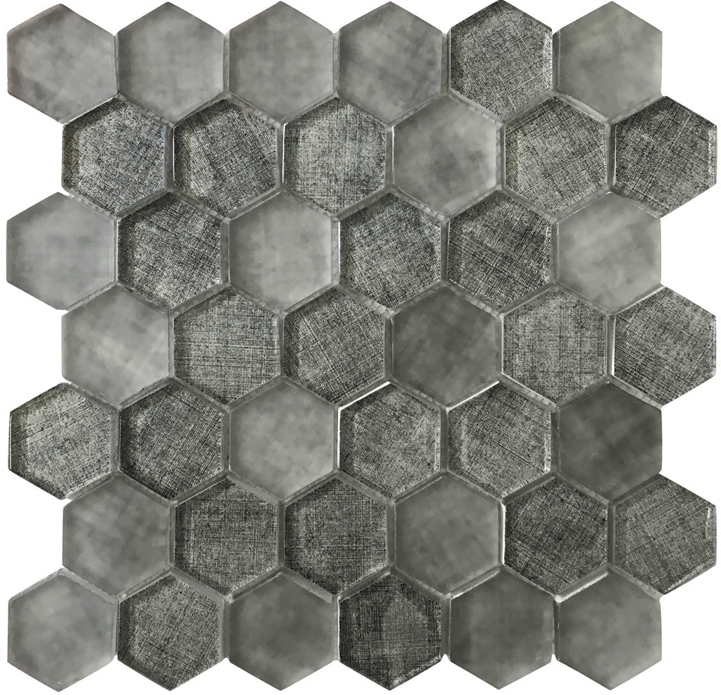 Coin Gray 12x12 Glossy Hexagon Glass Mosaic Tile (5 pack, 4.83 sq ft/case)