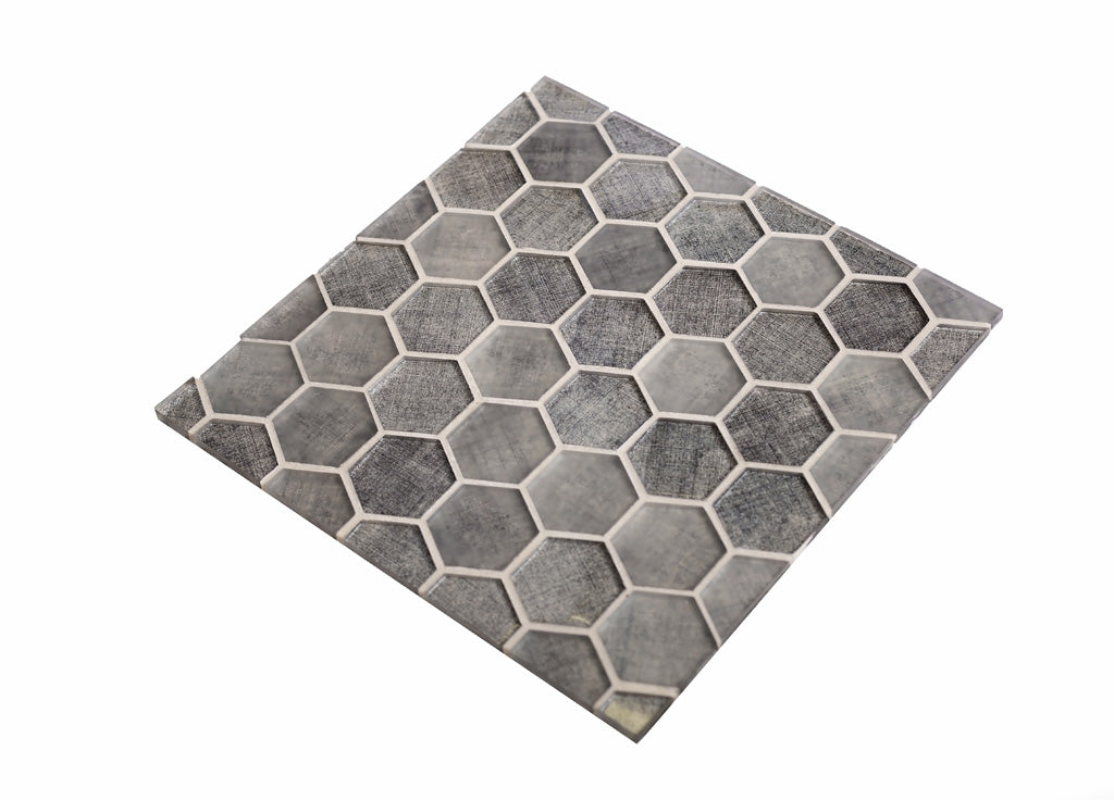 Coin Gray 12x12 Glossy Hexagon Glass Mosaic Tile (5 pack, 4.83 sq ft/case)
