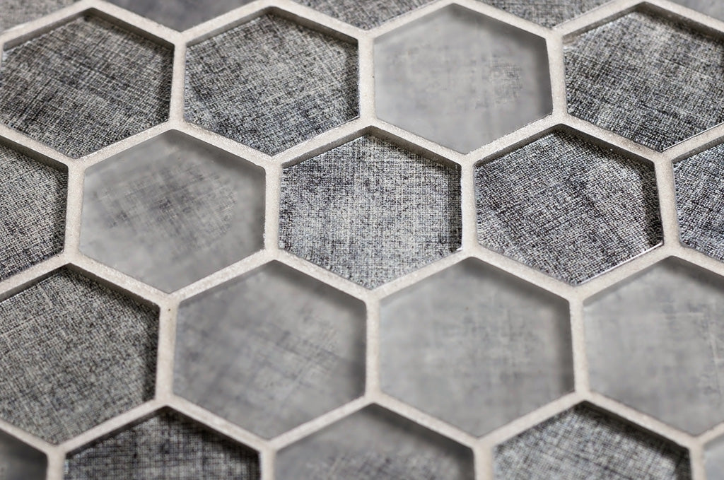 Coin Gray 12x12 Glossy Hexagon Glass Mosaic Tile (5 pack, 4.83 sq ft/case) - Sample