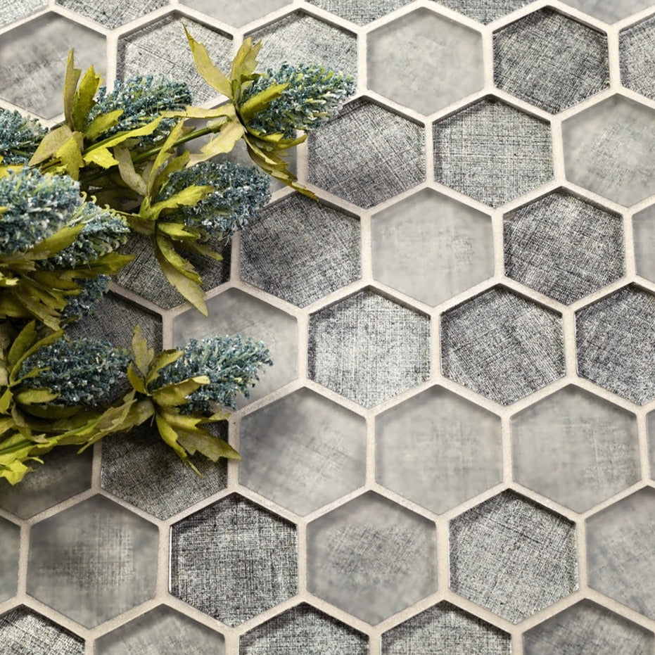 Coin Gray 12x12 Glossy Hexagon Glass Mosaic Tile (5 pack, 4.83 sq ft/case)